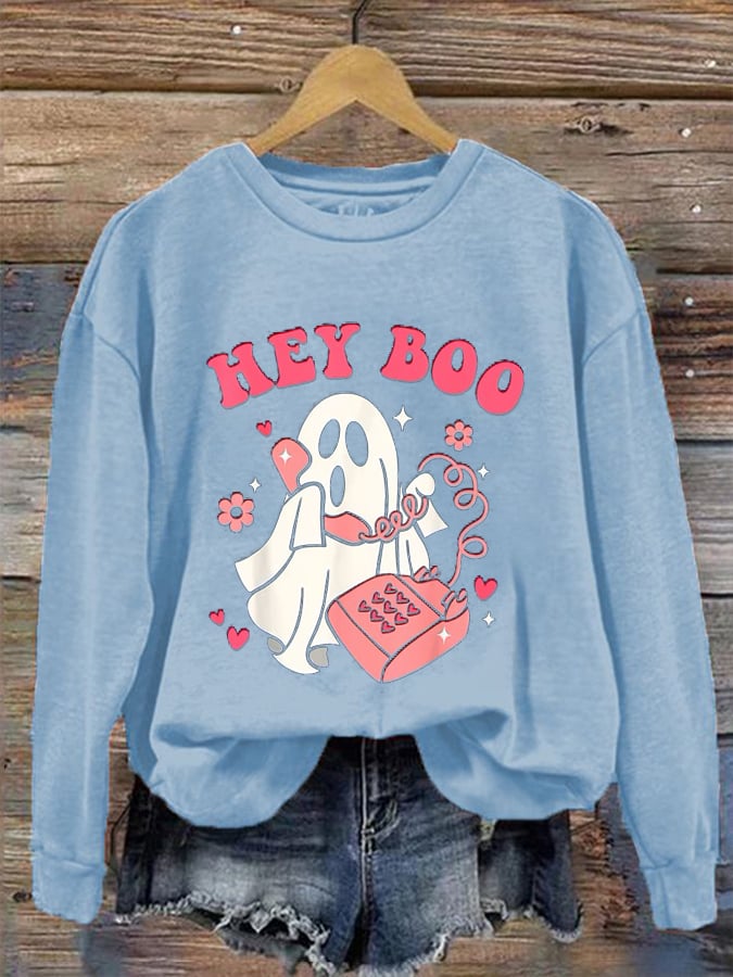 Women's Halloween Funny Hey Boo Printed Sweatshirt