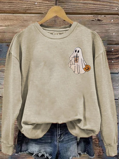 Women's Iced Coffee Ghoul Halloween Print Casual Sweatshirt