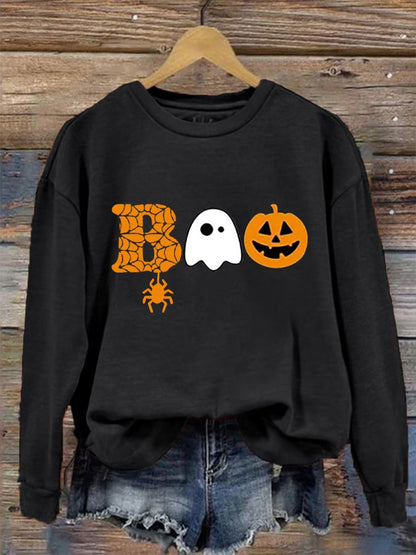 Women's  Halloween Boo Print Sweatshirt