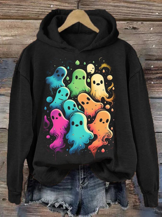 Women's Colorful Ghost Print Hooded Sweatshirt