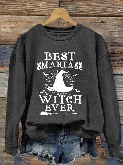 Women's Halloween Best Smartass Witch Ever Print Crew Neck Sweatshirt