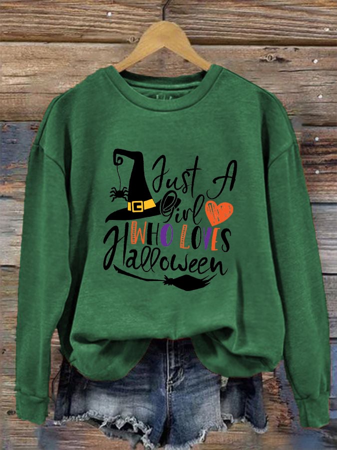 Women's "Just a Girl Who Loves Halloween" printed casual sweatshirt