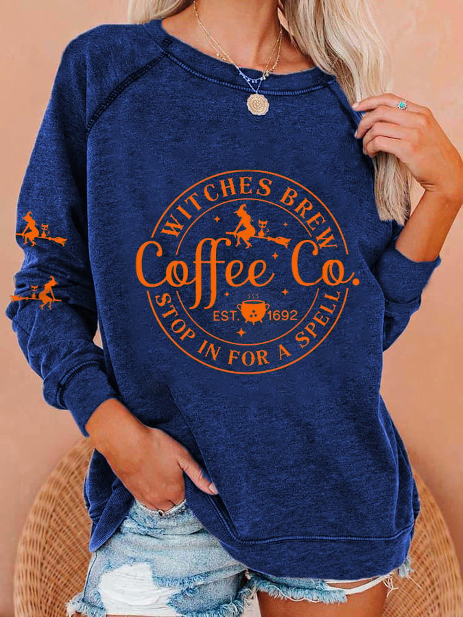 Women's Halloween Funny Coffee Co Witches Brew Printed Sweatshirt