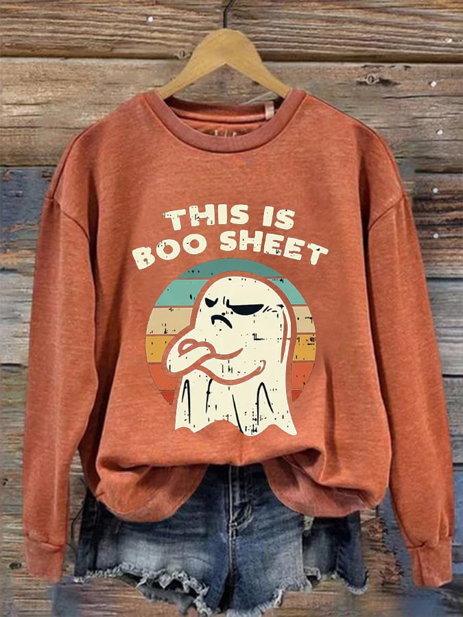 Women's Halloween This Is Boo Sheet Funny Ghost Print Casual Sweatshirt