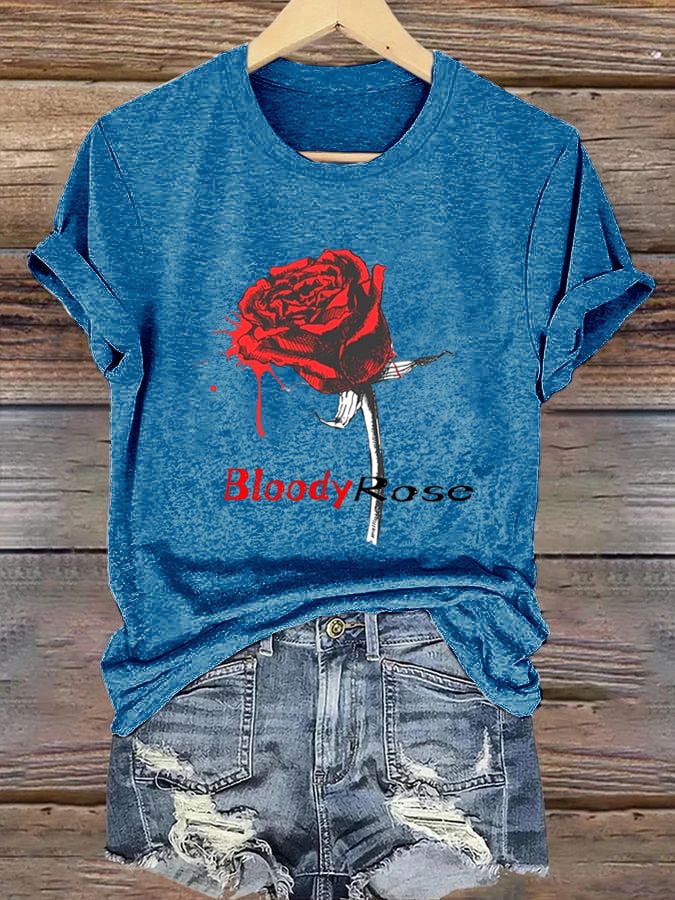 Women's Bloody Rose Print Casual T-Shirt