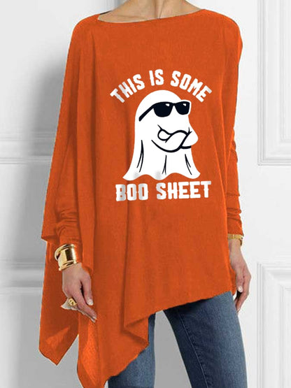 Women's Halloween This Is Some Boo Sheet Print Irregular Casual T-Shirt