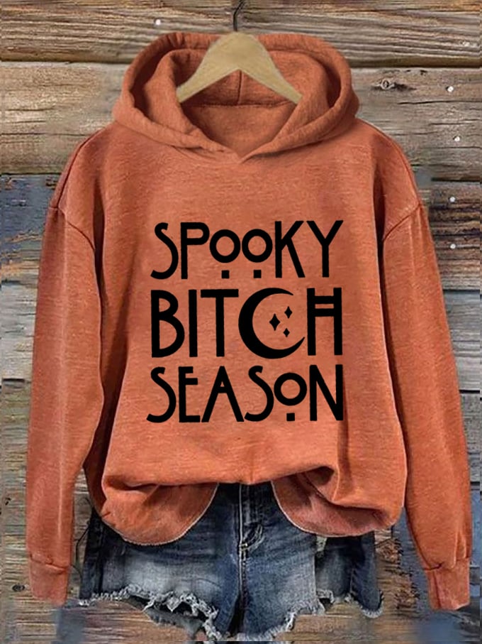 Women's Halloween Spooky B*tch Season Printed Hooded Sweatshirt