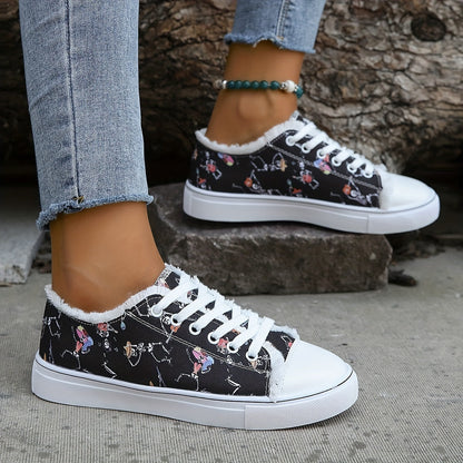 Halloween-Inspired Women's Skeleton Dance Pattern Sneakers: Lace-Up Low-Top Round Toe Non-Slip Shoes for Daily Comfy Outdoor Wear