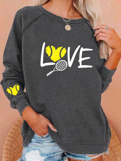 women's love tennis printed sweatshirt