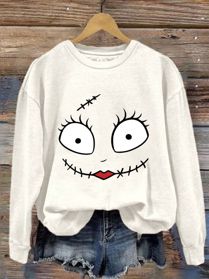 Women's Halloween Sally Happy Face Funny Sweatshirt