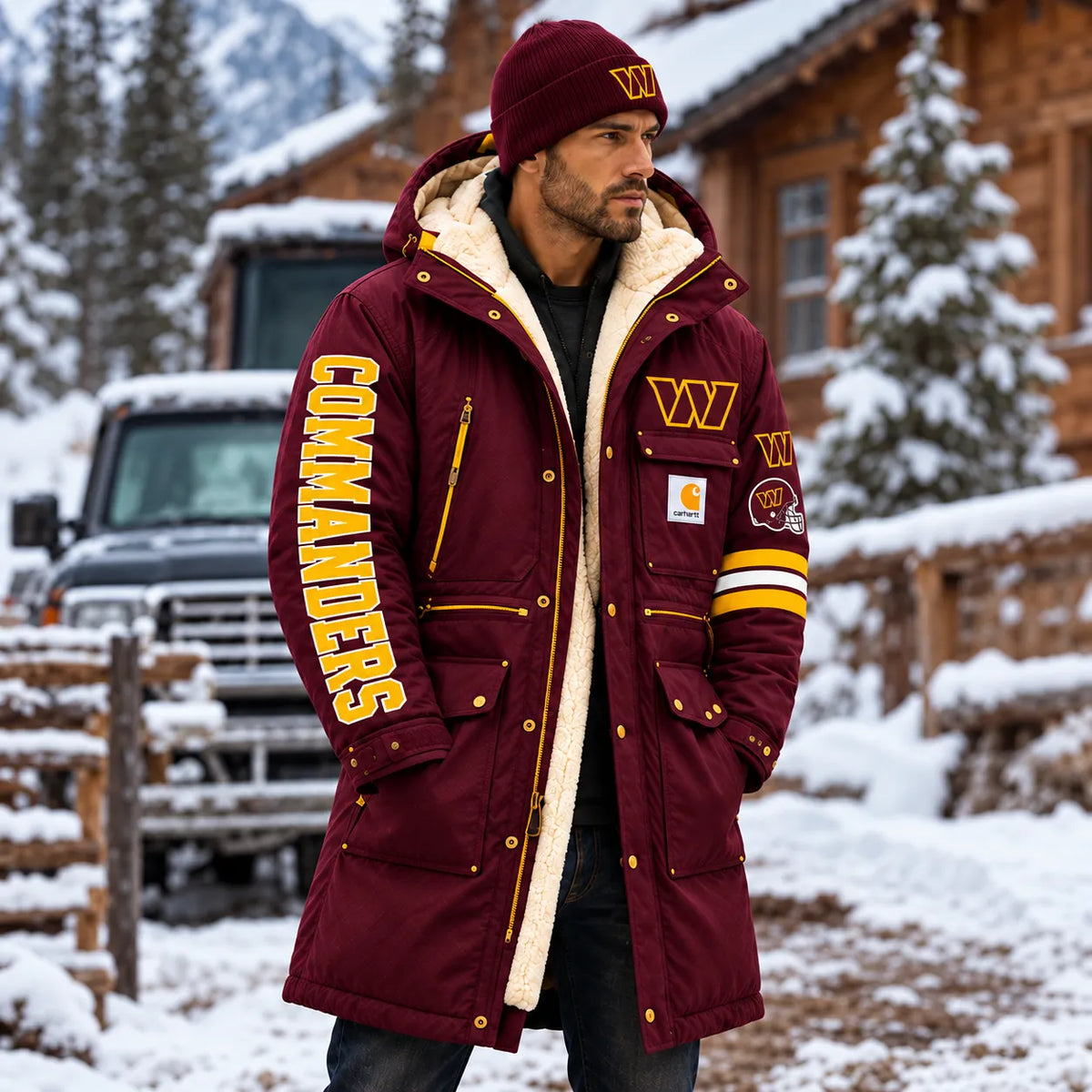 UNISEX WASHINGTON COMMANDERS BURGUNDY WINTER SHERPA LINED HOODED PARKA JACKET