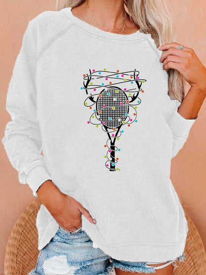 Women's Tennis Christmas Elk Lantern Printed Sweatshirt