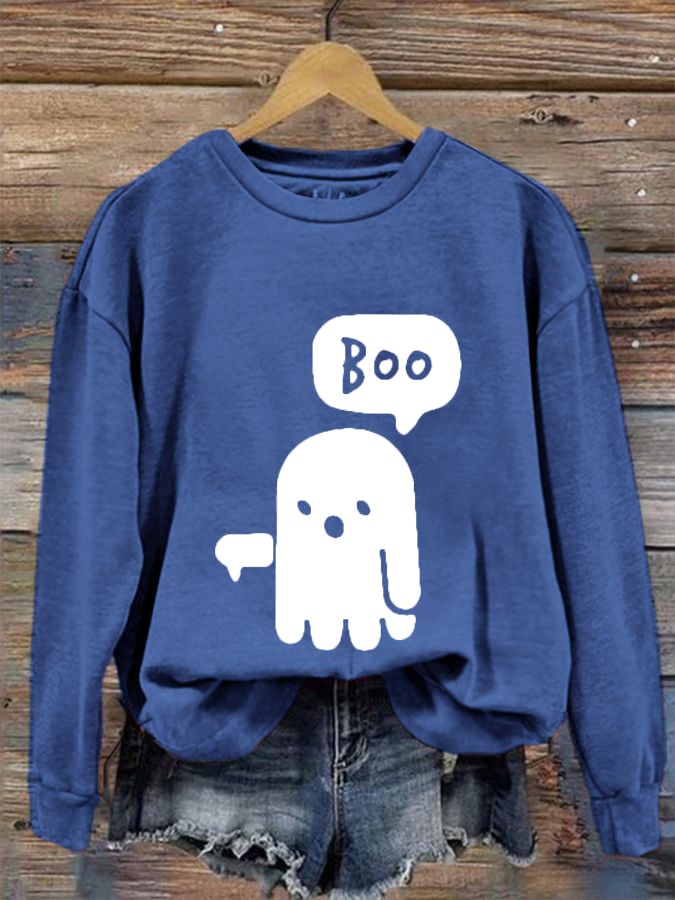 Women's Dislike Boo Ghost Printed Casual Sweatshirt