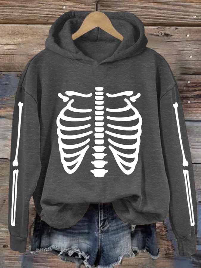 Women's Halloween Skeleton Bones Casual Hoodie