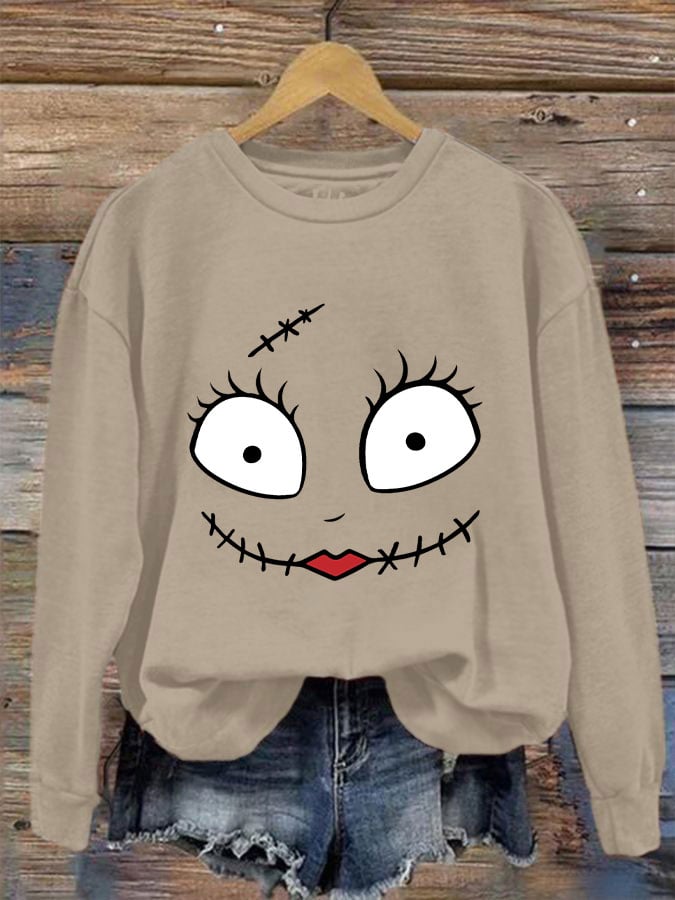 Women's Halloween Sally Happy Face Funny Sweatshirt