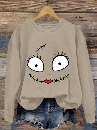 Women's Halloween Sally Happy Face Funny Sweatshirt