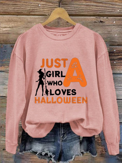 Women's Just A Girl Who Loves Halloween Crew Neck Sweatshirt