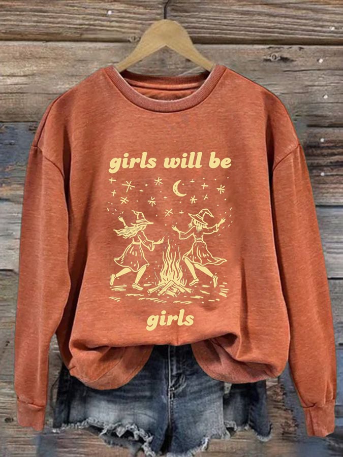 Women's Girls Witch Print Sweatshirt