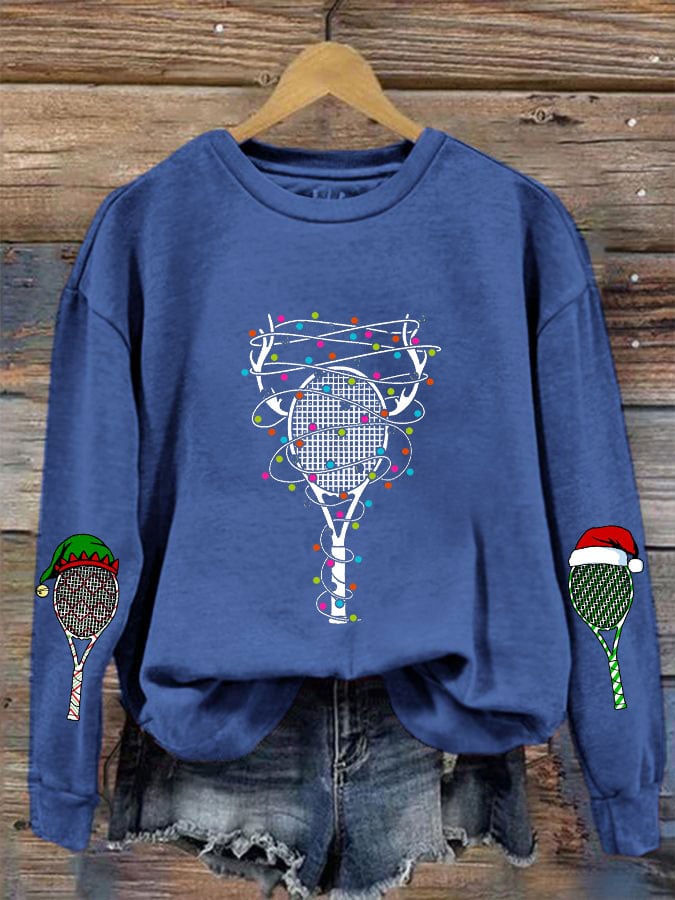 Women's Christmas Tennis Racket Printed Casual Sweatshirt