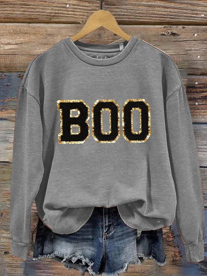 Women's Halloween BOO Print Casual Sweatshirt