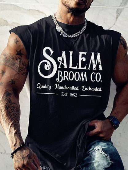 Men's Salem Broom Co Quality Handcrafted Enchanted Est 1692 Print Tank Top