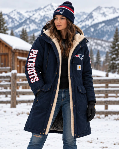 NEW ENGLAND PATRIOTS UNISEX SHERPA LINED LONG WINTER PARKA JACKET