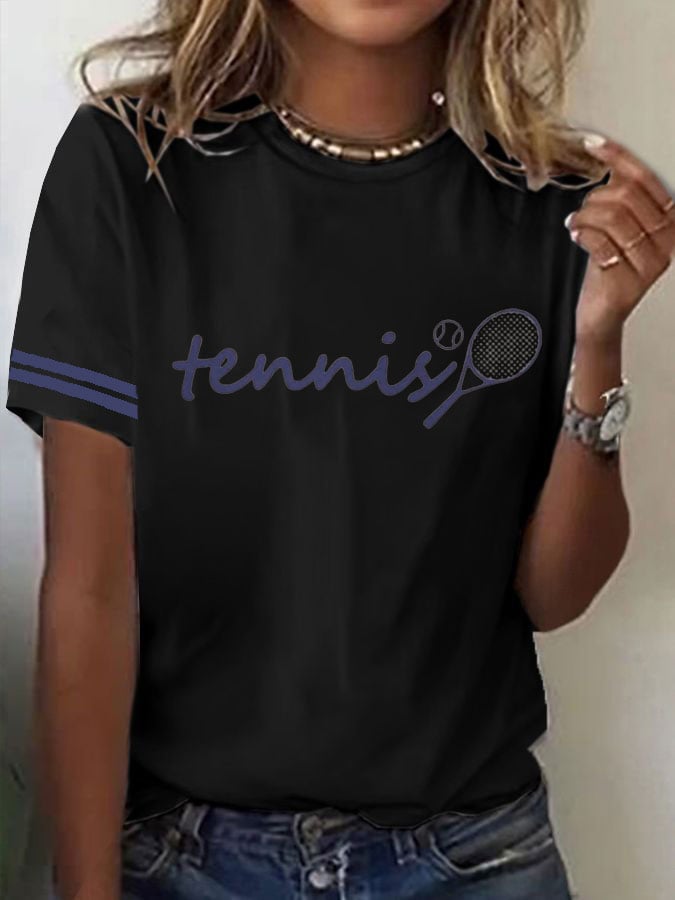 Women's Tennis Printed Round-Neck Casual T-Shirt