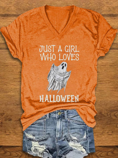 Women's "Just a Girl Who Loves Halloween" Printed T-Shirt