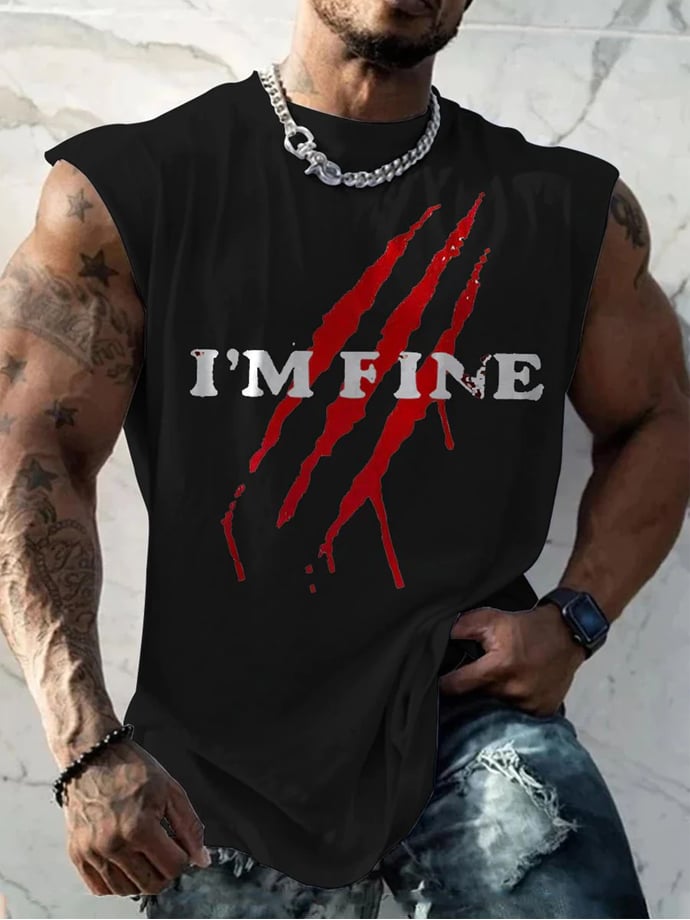 Men's I'm Fine Print Casual Tank Top