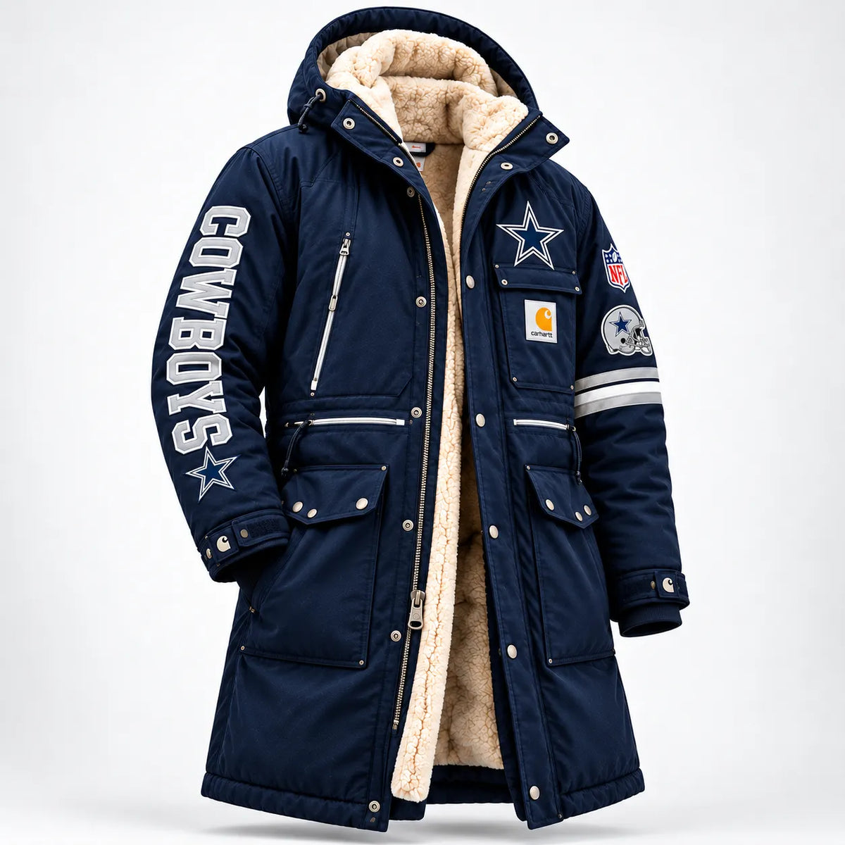 UNISEX DALLAS COWBOYS SHERPA LINED WORKWEAR HOODED WINTER PARKA JACKET