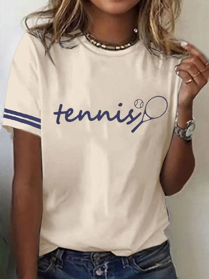 Women's Tennis Printed Round-Neck Casual T-Shirt