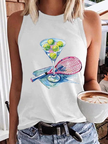Women's Funny Tennis Print O-Neck Top
