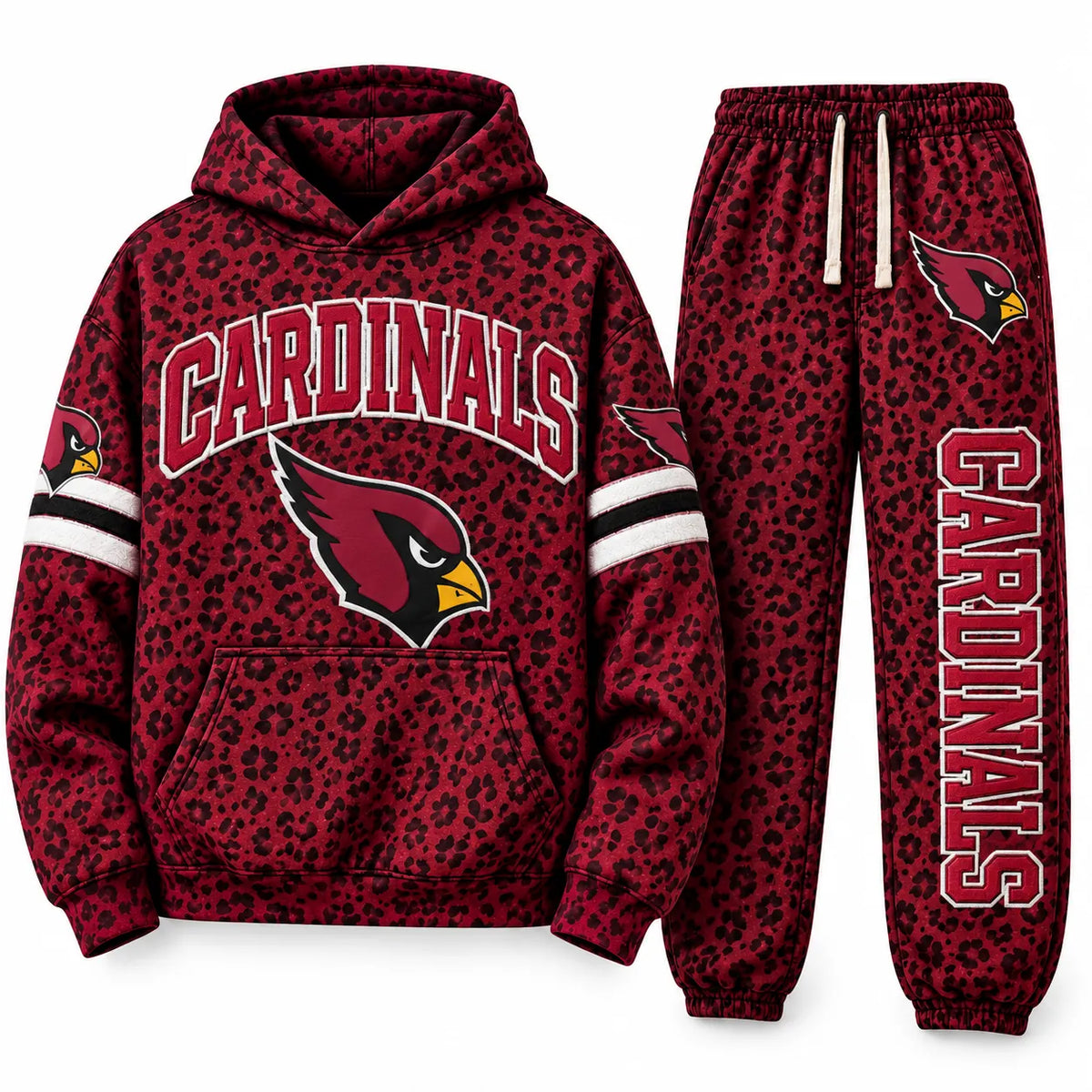 WOMEN’S ARIZONA CARDINALS LEOPARD PRINT GRAPHIC HOODIE & JOGGER SET