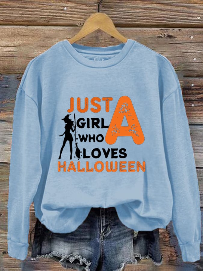 Women's Just A Girl Who Loves Halloween Crew Neck Sweatshirt