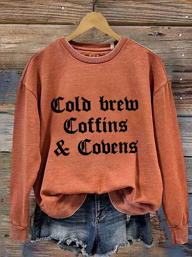 Women's Halloween Cold Brew, Coffins & Covens Printed Sweatshirt