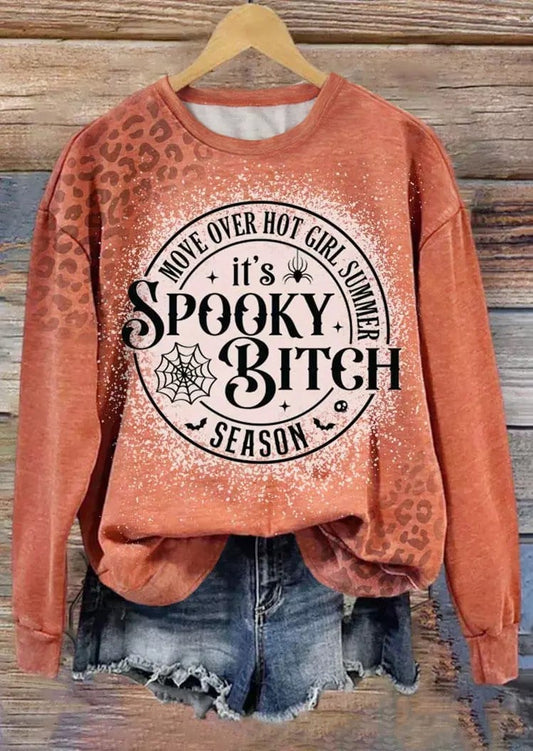 Women's Halloween Move Over Hot Girl Summer It's Spooky Bitch Season Leopard Print Sweatshirt