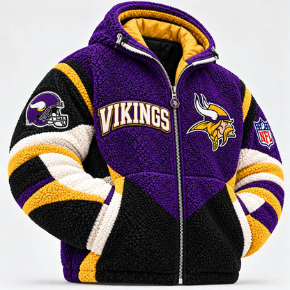 UNISEX MINNESOTA VIKINGS SHERPA FLEECE ZIP UP HOODIE JACKET