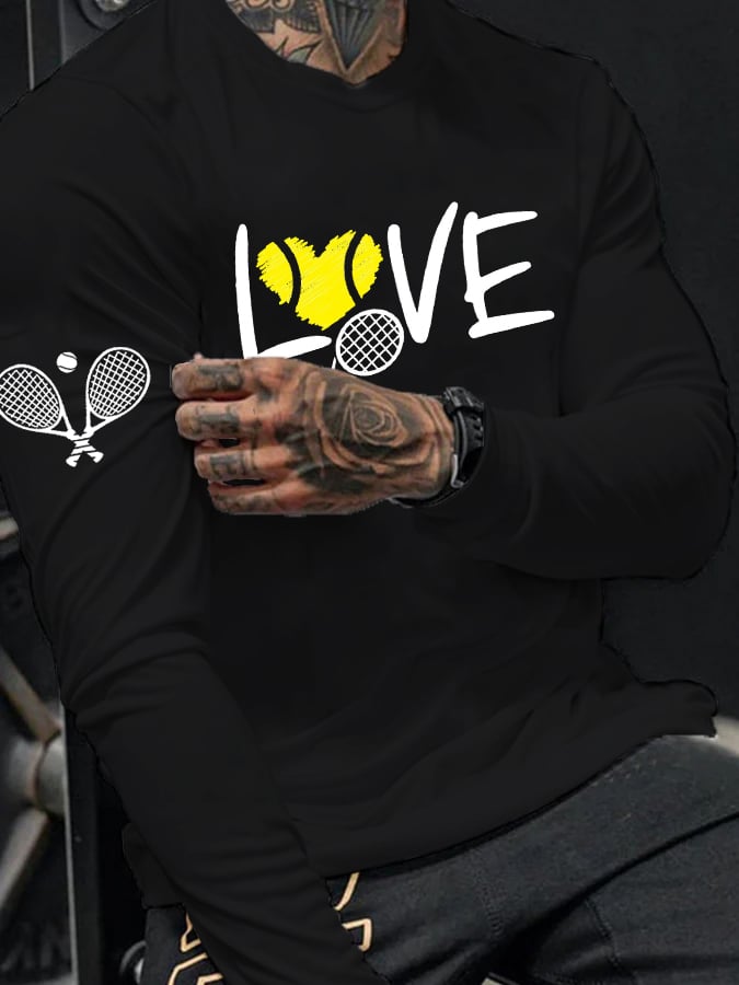 Men's love tennis printed long sleeve T-shirt