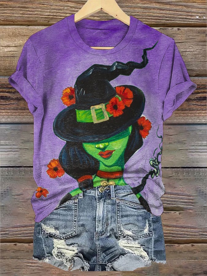 Women's Halloween Witch Print Casual Tee