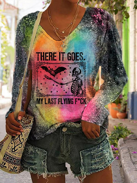 Women's Halloween There It Goes My Last Flying F*ck V-neck Long Sleeve T-shirt