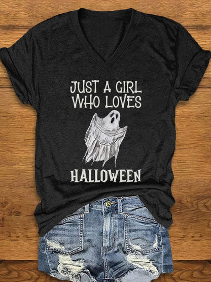 Women's "Just a Girl Who Loves Halloween" Printed T-Shirt