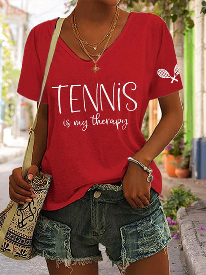 Women's Tennis Is My Therapy Print T-shirt