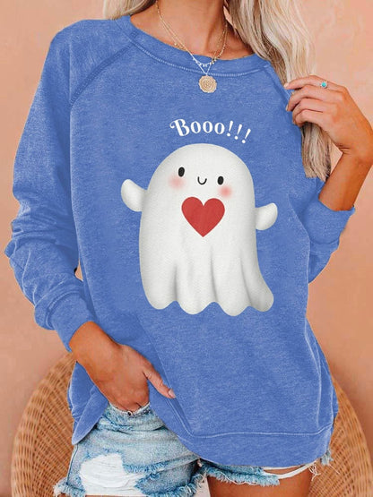 Women's Halloween Ghost Booo Print Casual Sweatshirt