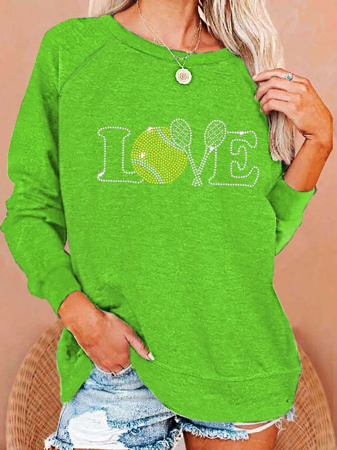 Women's love tennis rhinestone print sweatshirt