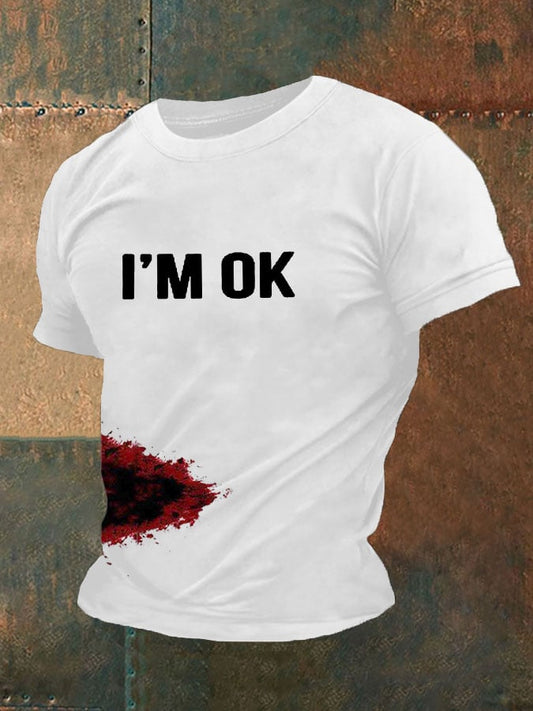 Men's Funny Halloween "I'M OK" Blood Printed T-shirt