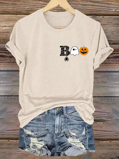 Women's Halloween Boo Spider  Print T-Shirt