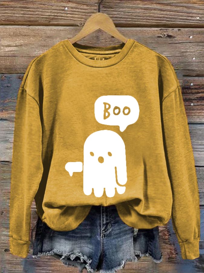 Women's Dislike Boo Ghost Printed Casual Sweatshirt