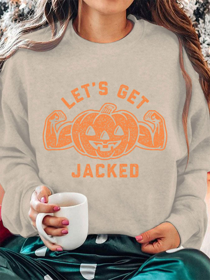 Women's Let's Get Jacked Halloween Print Crew Neck Sweatshirt