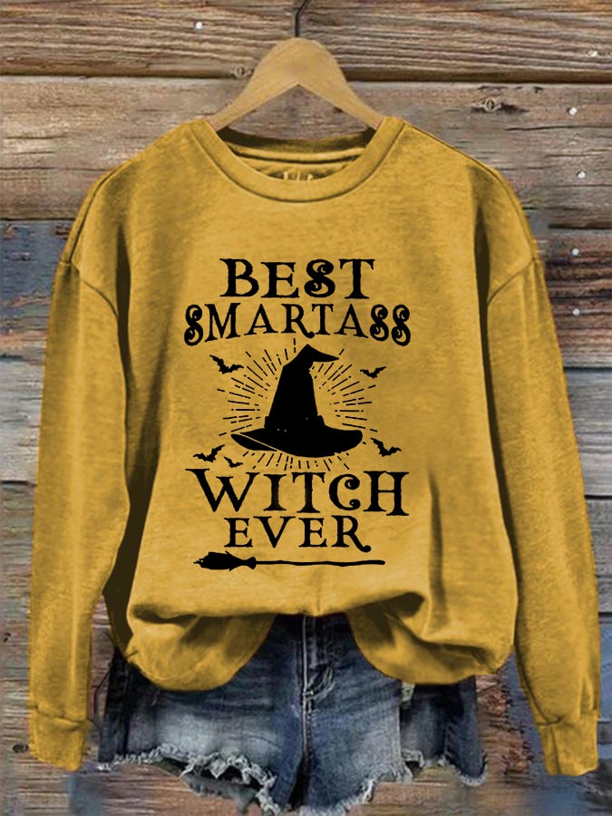 Women's Halloween Best Smartass Witch Ever Print Crew Neck Sweatshirt