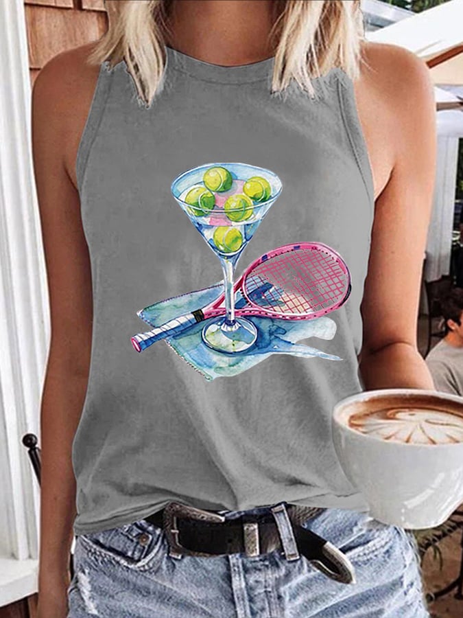 Women's Funny Tennis Print O-Neck Top